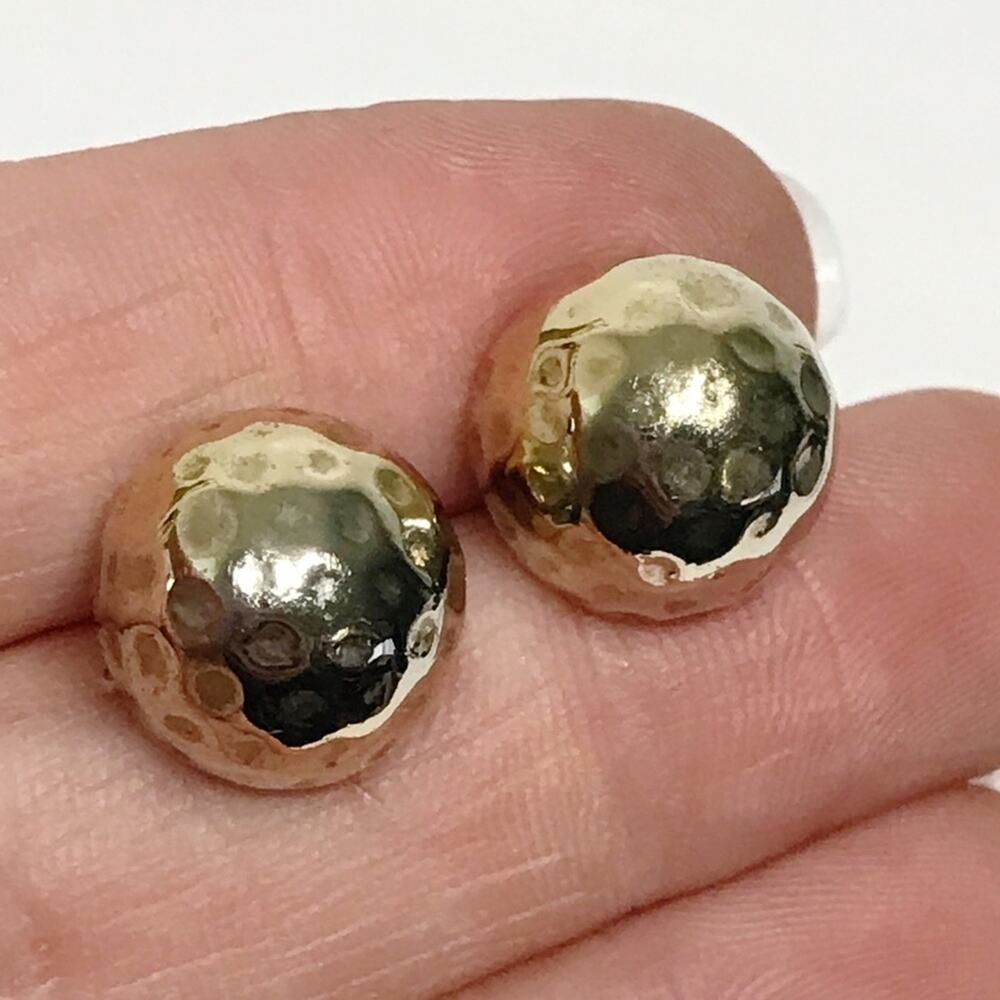 Kenneth Jay Lane Signed Hammered Gold Tone Ball Stud Post Earrings Textured HSN